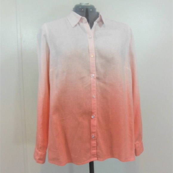 Kim Rogers Tangerine/Pink Ombre Button Front Shirt - Picture 2 of 7
